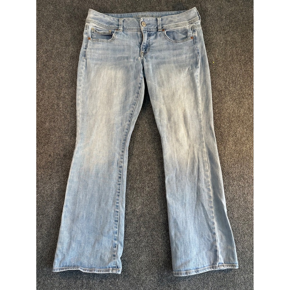 American Eagle Kick Boot Stretch Jeans Light Wash Low Rise Flare Womens 10 Short